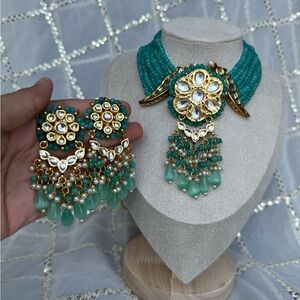 Elegant Gold and Turquoise Blue Bollywood/Indian Jewelry Choker Set